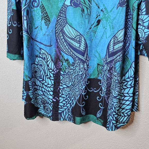 Lily by Firmiana Dress Tunic Top Womens Plus 4XL Blue Peacock Vibrant Blue Bird - Picture 9 of 12